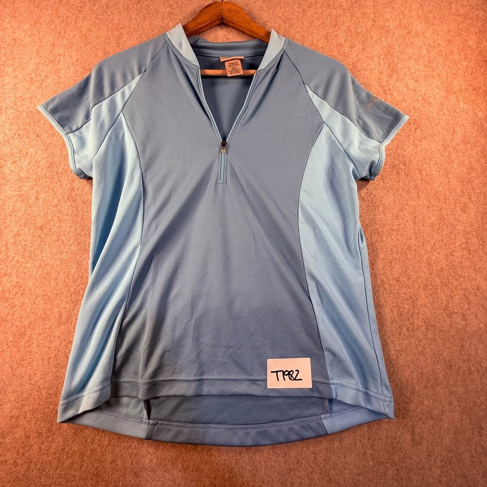LL Bean Womens Cycling Jersey Blue Short Sleeve Quarter Zip Mesh Top OAQC9 Med